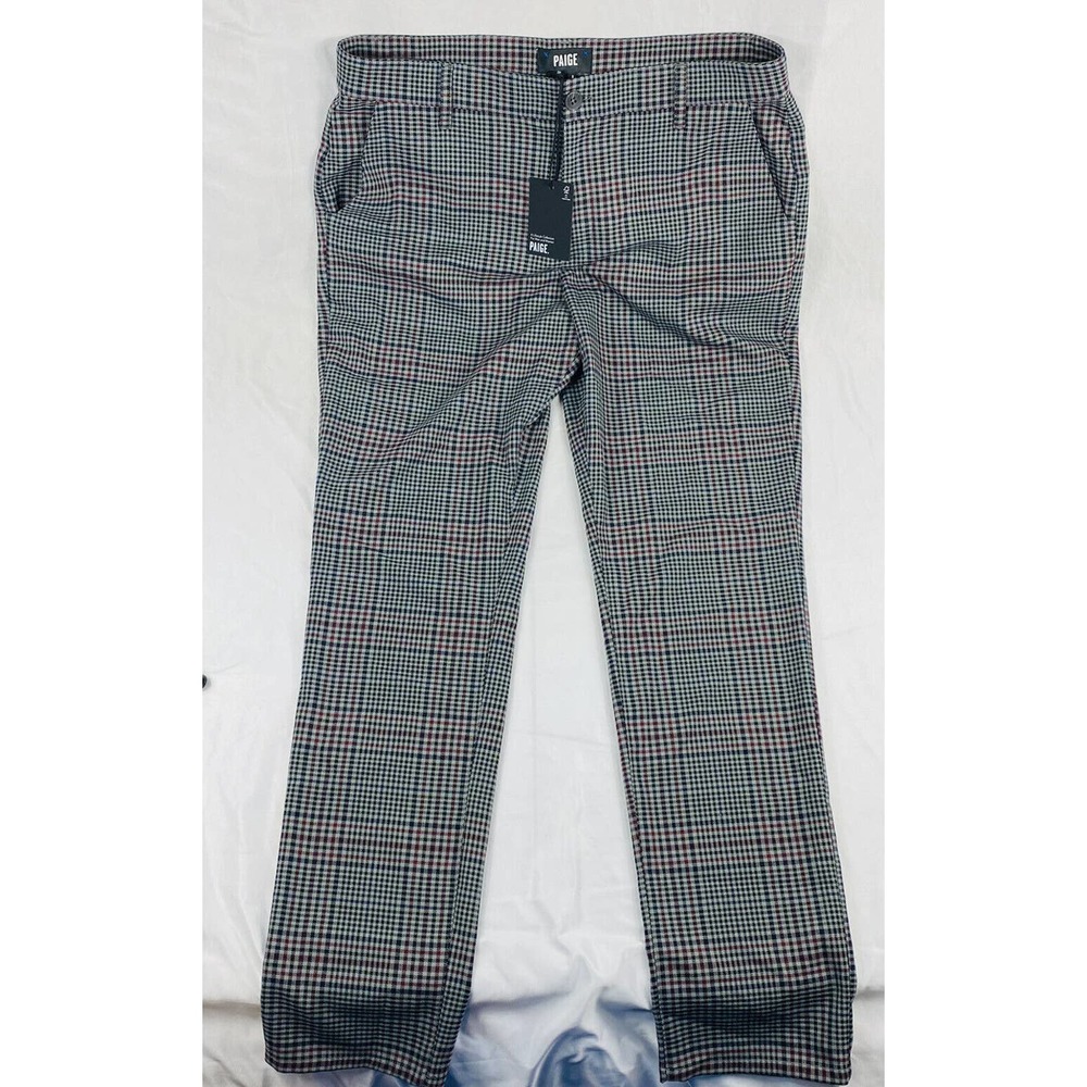 Paige Pants - Stafford Checked Red Smoke Polyester Stretch Size 36X32 NWT